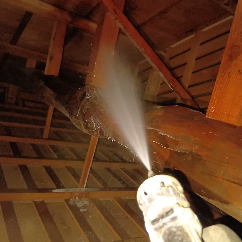 屋根裏にシロアリ駆除剤を散布