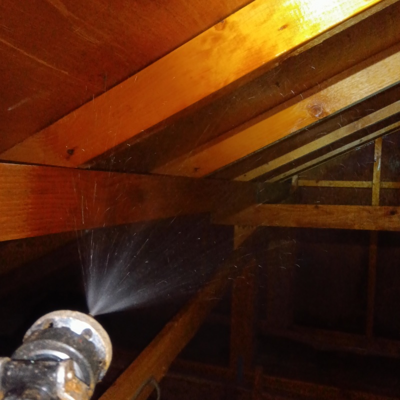 屋根裏にシロアリ駆除剤を散布