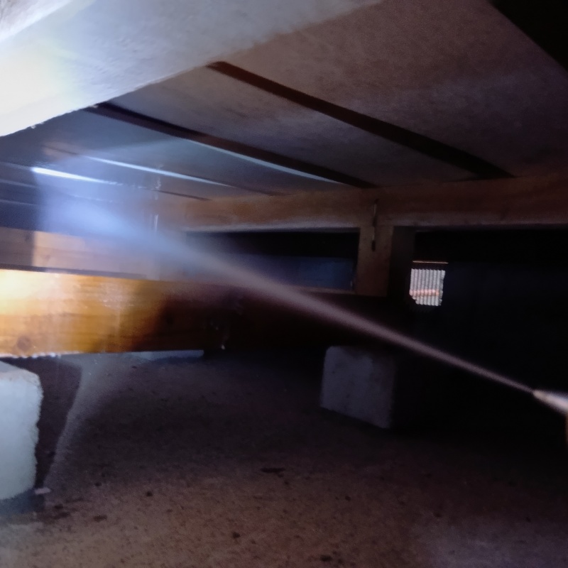 床下の木材にシロアリ駆除剤を散布