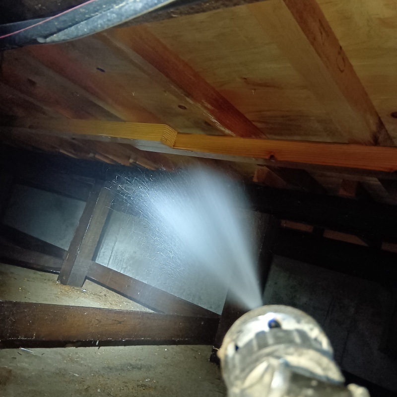 屋根裏にシロアリ駆除剤を散布