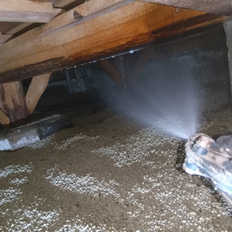 床下の木材にシロアリ駆除剤を散布