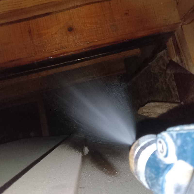 屋根裏にシロアリ駆除剤を散布