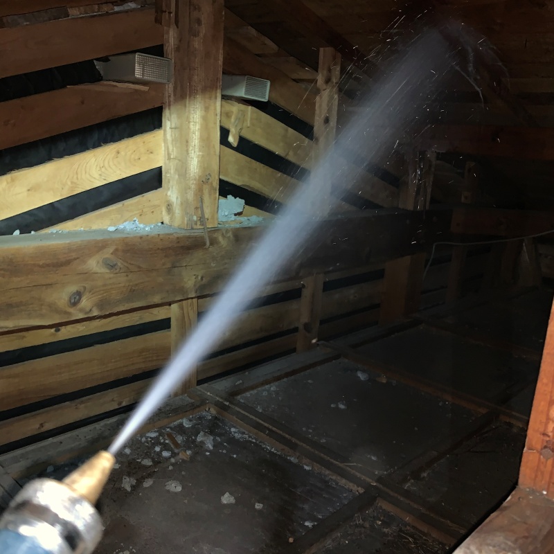 屋根裏にシロアリ駆除剤を散布