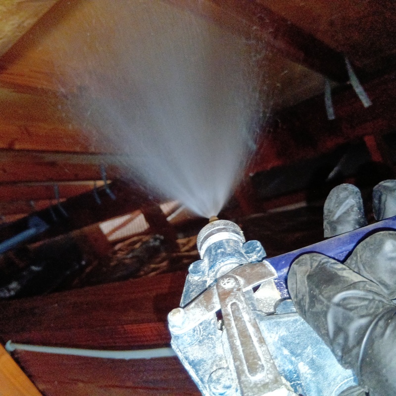 屋根裏にシロアリ駆除剤を散布