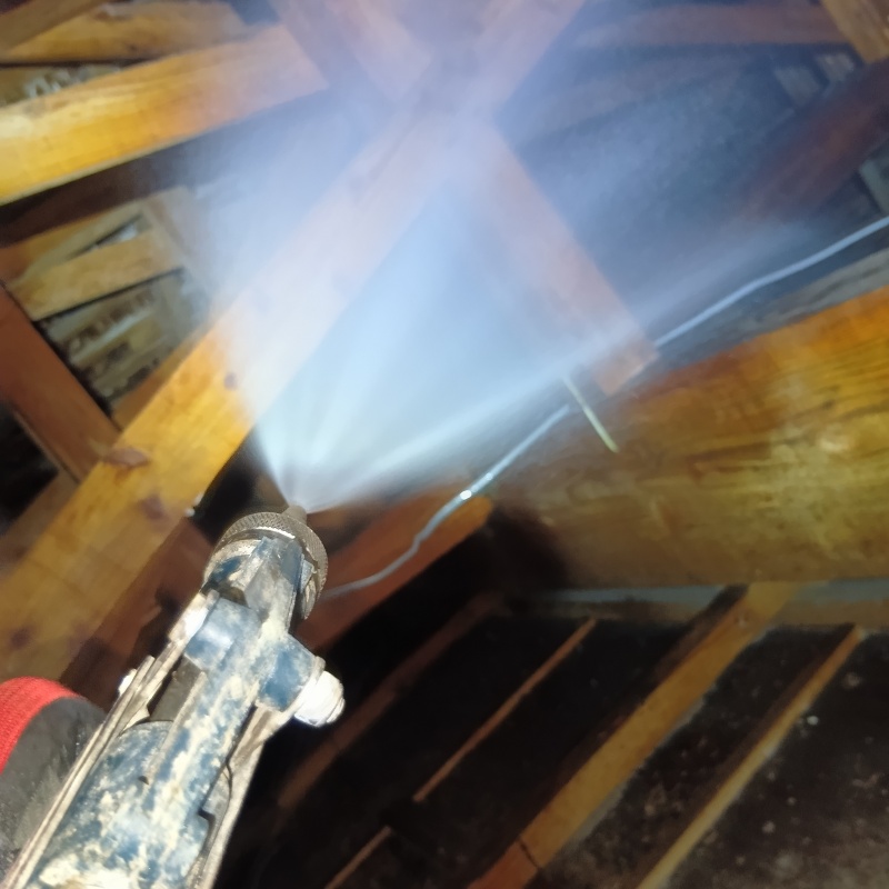 屋根裏にシロアリ駆除剤を散布