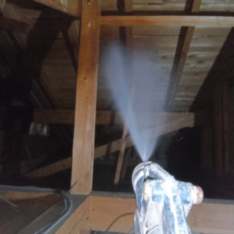 屋根裏にシロアリ駆除剤を散布