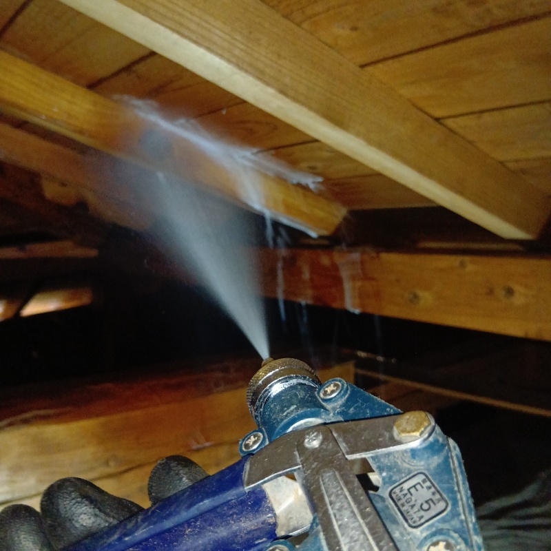 屋根裏にシロアリ駆除剤を散布