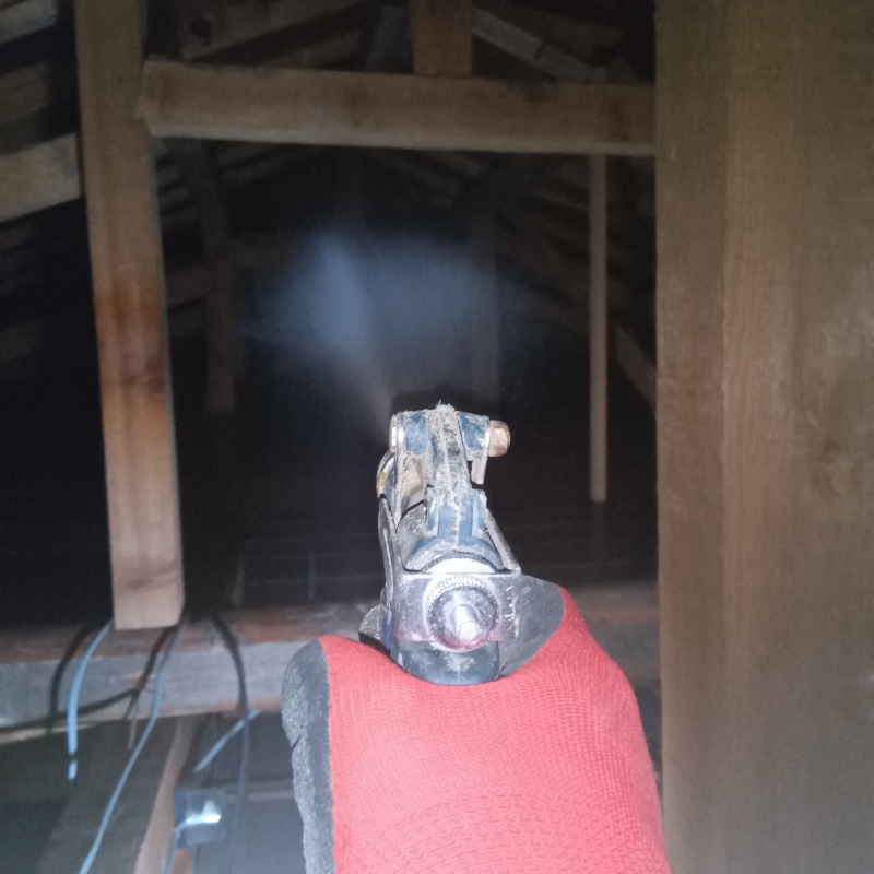 屋根裏にシロアリ駆除剤を散布