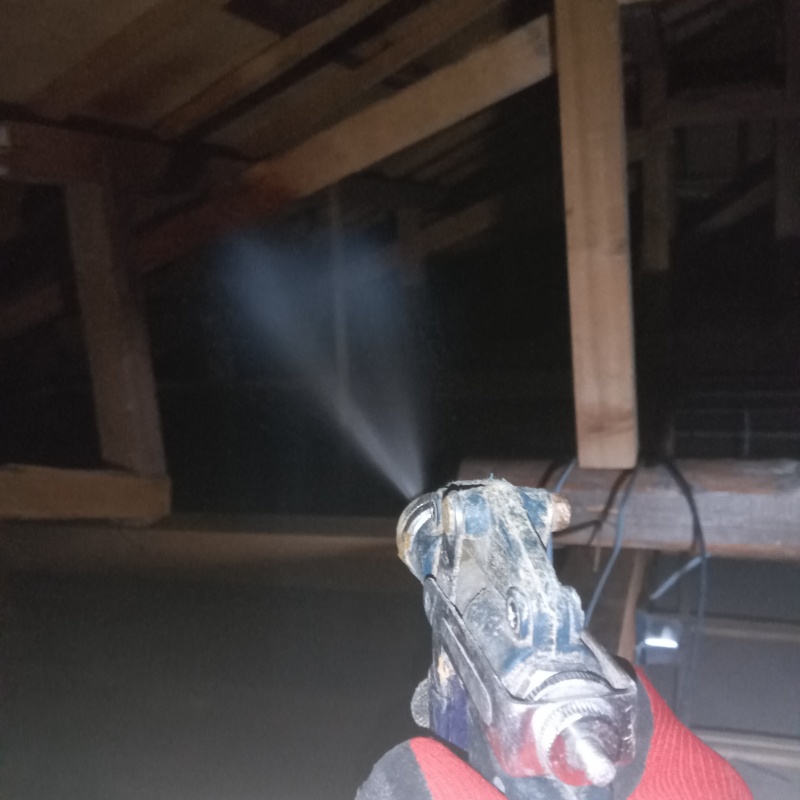 屋根裏にシロアリ駆除剤を散布