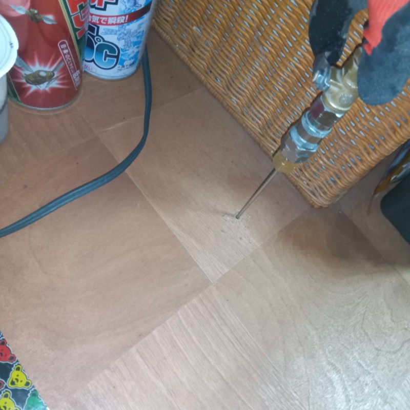 フローリングにシロアリ駆除剤を注入