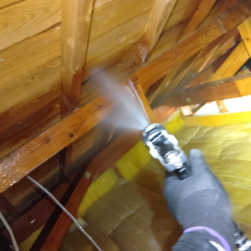 屋根裏にシロアリ駆除剤を散布