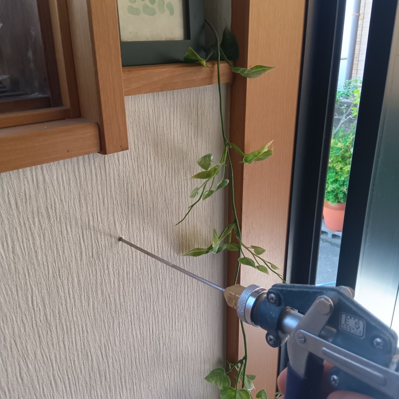 壁にシロアリ駆除剤を注入