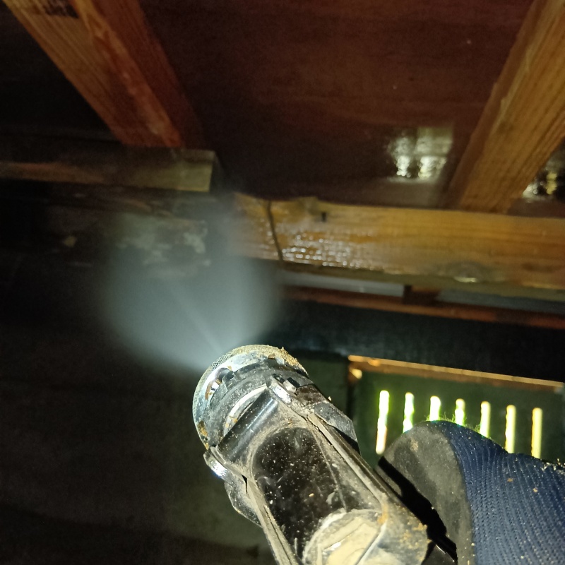 床下の木材にシロアリ駆除剤を散布