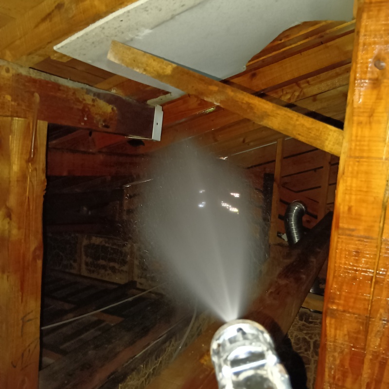 屋根裏にシロアリ駆除剤を散布