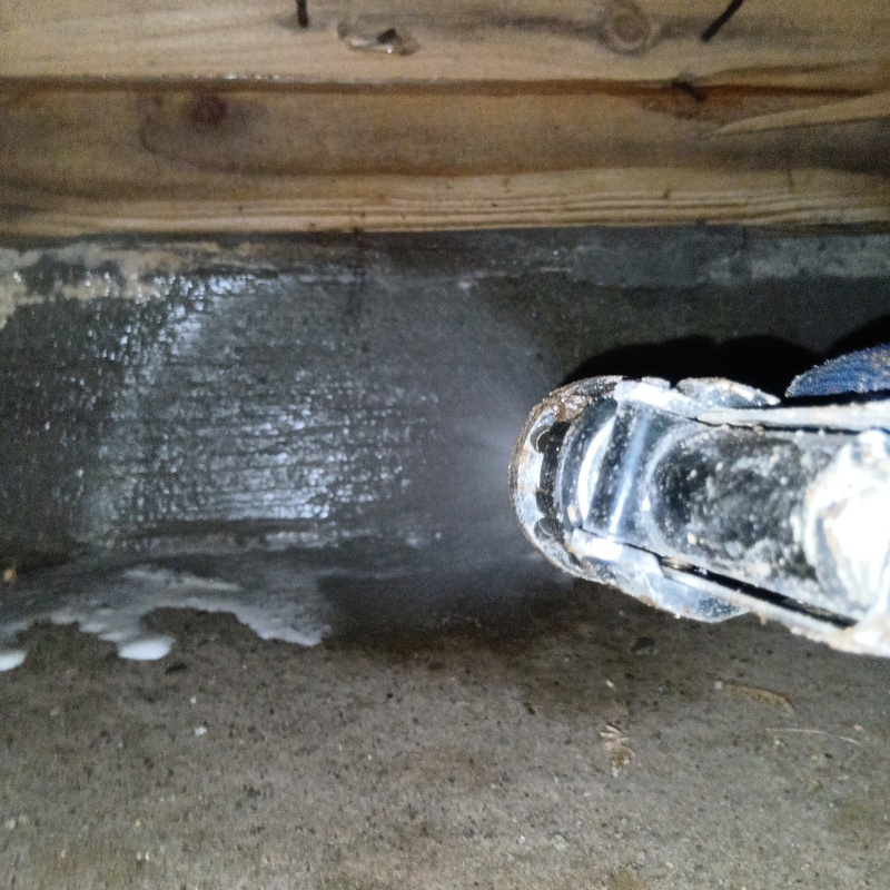 床下の地面にシロアリ駆除剤を散布