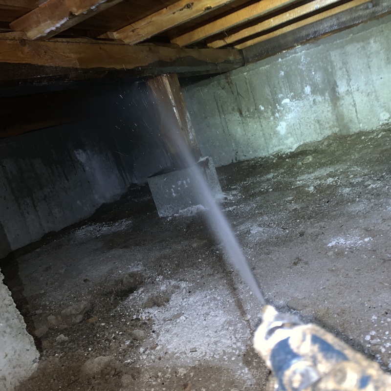 床下の木材にシロアリ駆除剤を散布