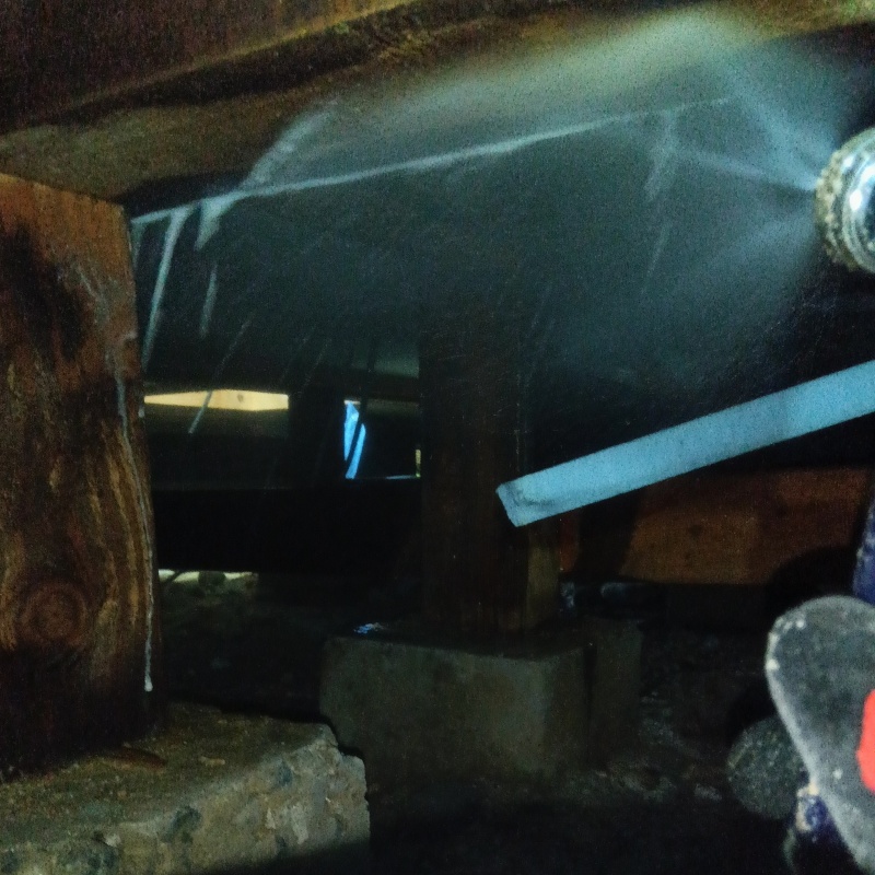 床下の木材にシロアリ駆除剤を散布