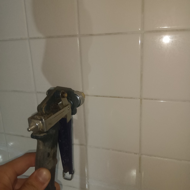 浴室壁に穴を開けてシロアリ駆除剤を注入