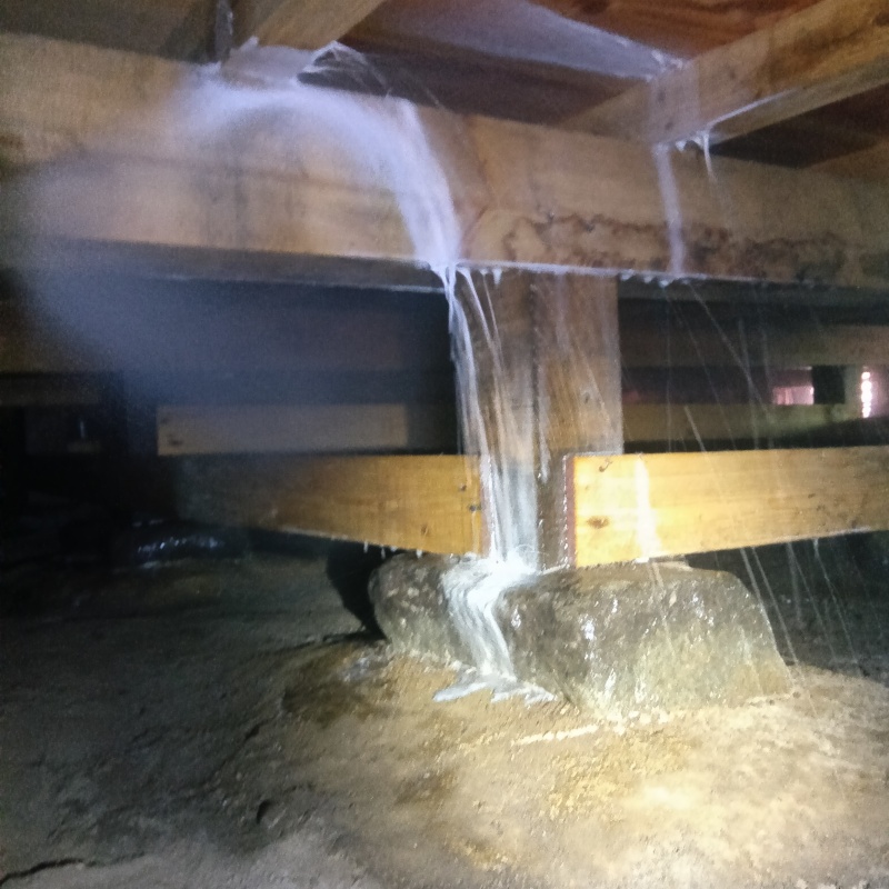 床下木材にシロアリ駆除剤を散布