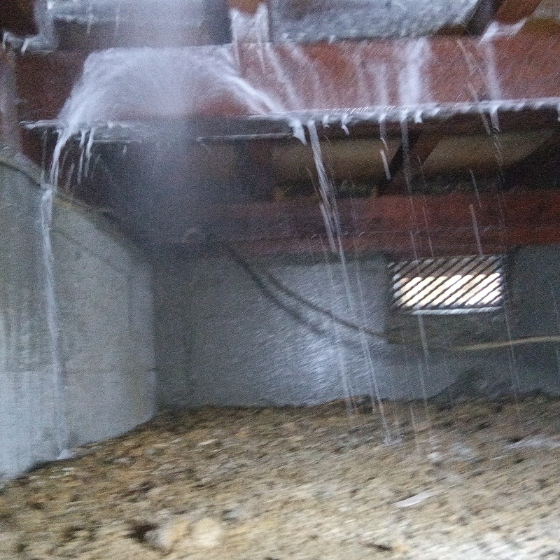 床下の木部にシロアリ駆除剤を散布