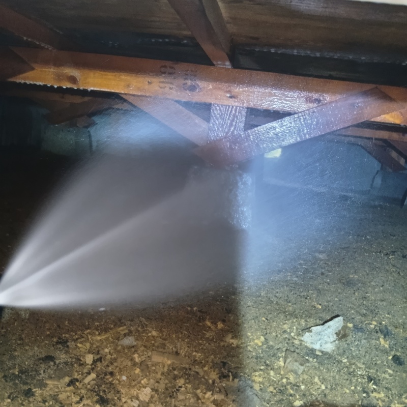 床下の木部にシロアリ駆除剤を散布