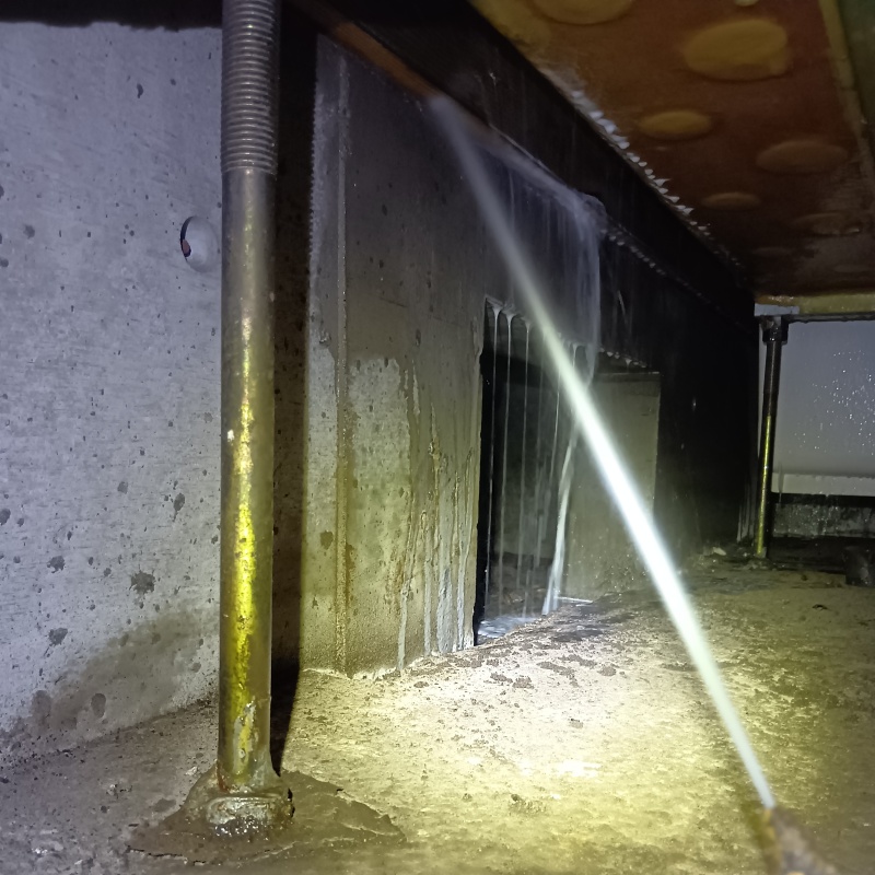 床下の木材にシロアリ駆除剤を散布