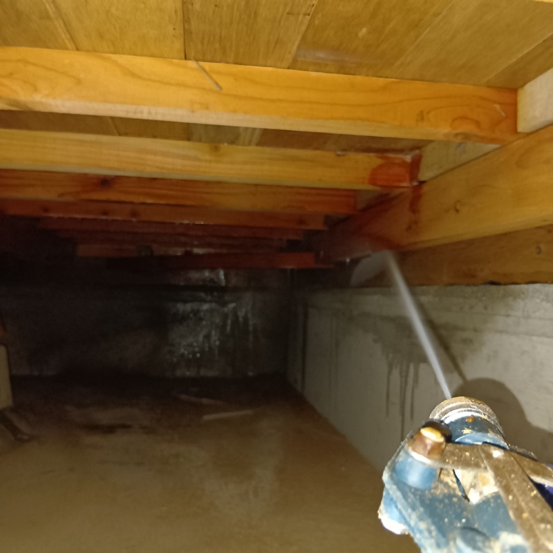 床下の基礎にシロアリ駆除剤を散布