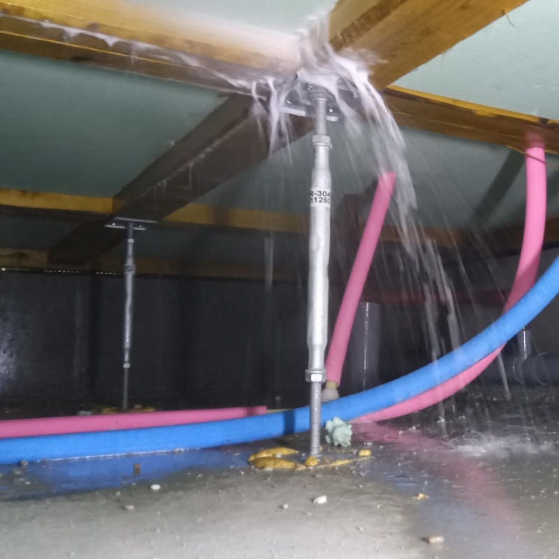 床下の木部にシロアリ駆除剤を散布