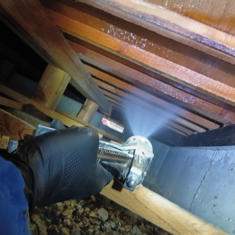 床下の木部にシロアリ駆除剤を散布