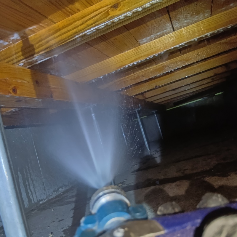 床下の木部にシロアリ駆除剤を散布