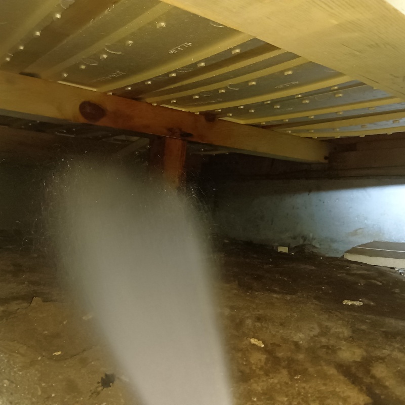 床下の木部にシロアリ駆除剤を散布