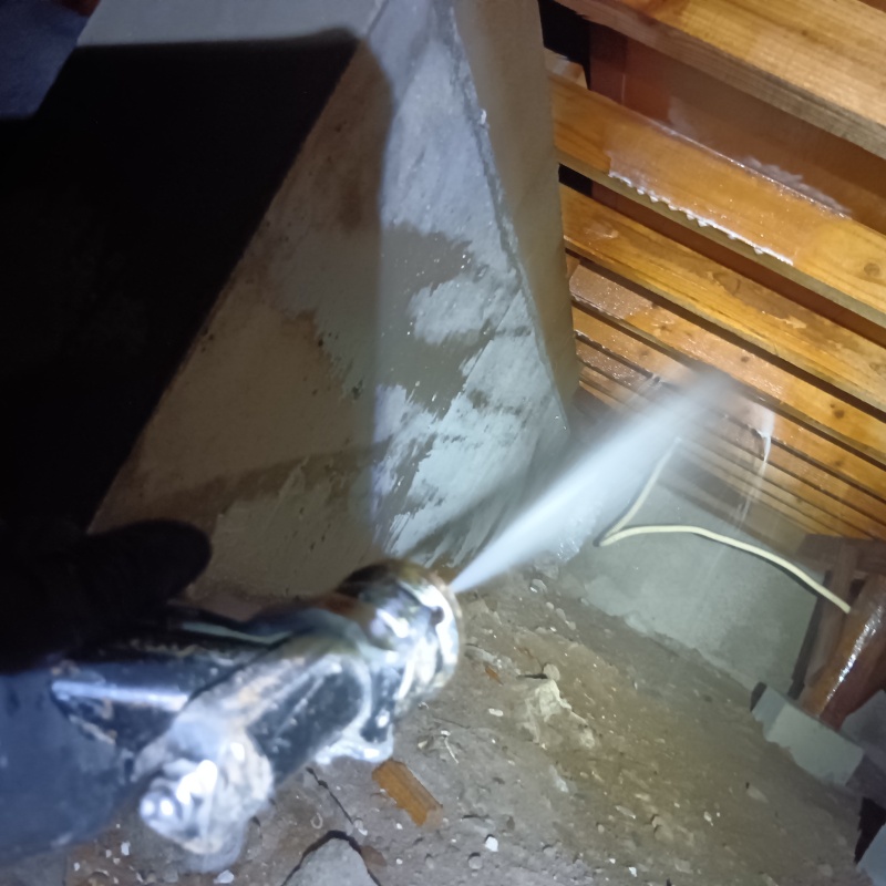 床下の木部にシロアリ駆除剤を散布