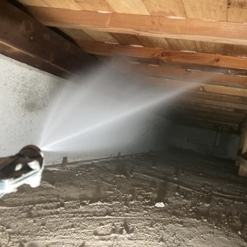 床下の木部に防蟻剤を散布