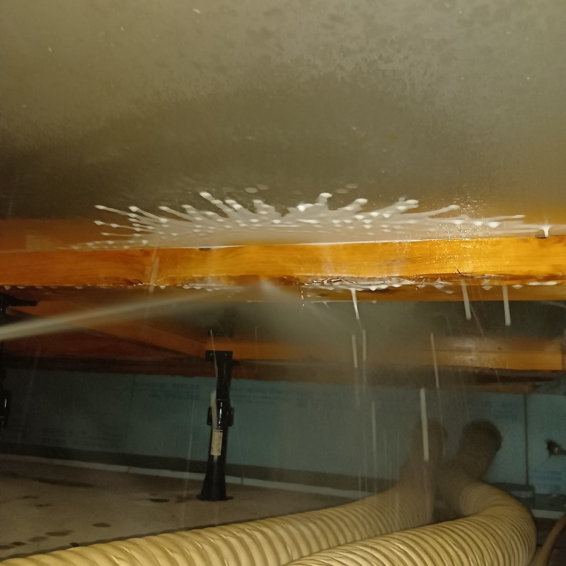 床下の木部にシロアリ駆除剤を散布