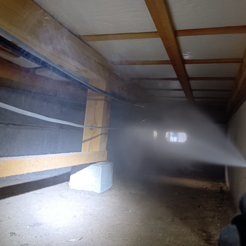 床下の木部にシロアリ駆除剤を散布