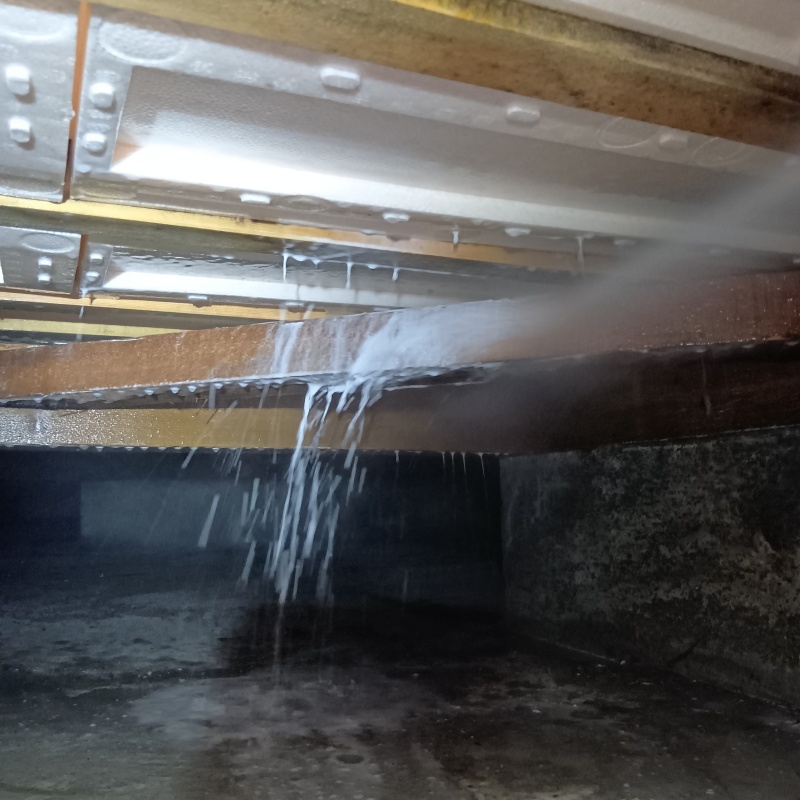 床下の木部に防蟻剤を散布