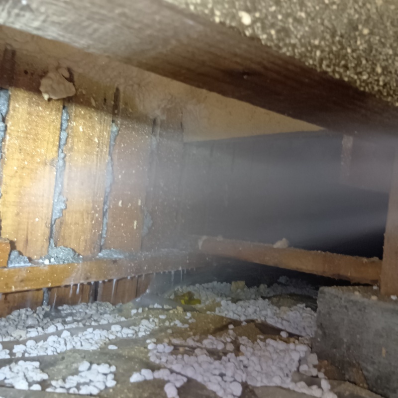 床下の木部にシロアリ駆除剤を散布