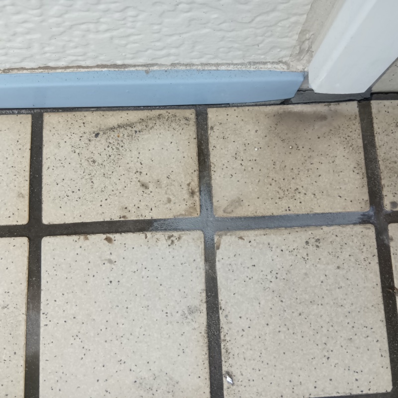 防蟻剤注入で開けた穴を補修（玄関床）