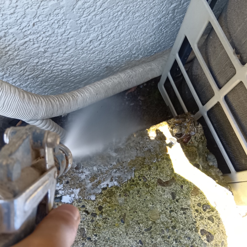 屋外の地面にシロアリ駆除剤を散布