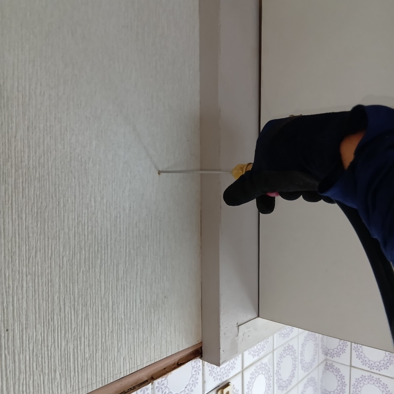 壁にシロアリ駆除剤を注入