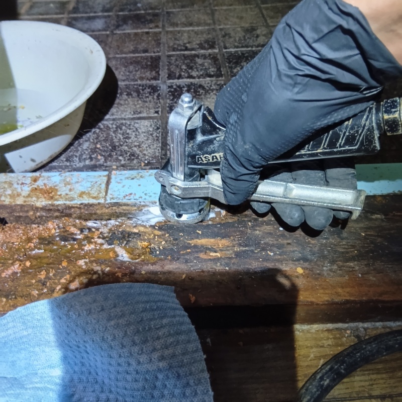 傷んだ木部にシロアリ駆除剤を注入