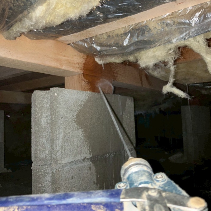 床下木材にシロアリ駆除剤を散布