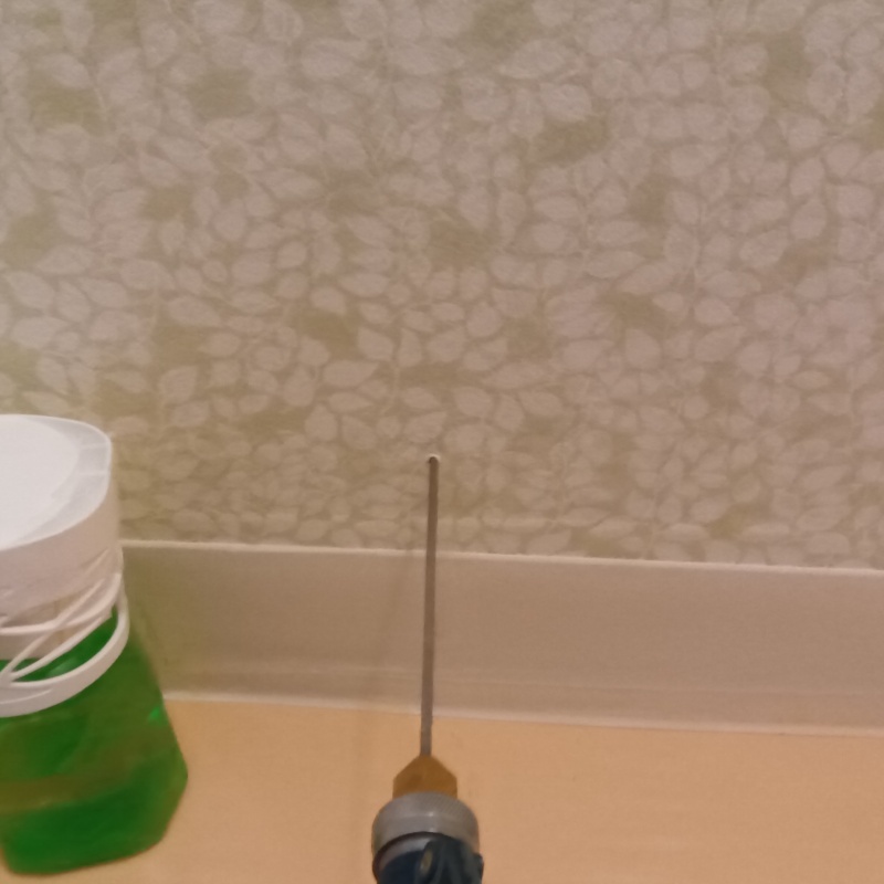 トイレ壁に穴を開けてシロアリ駆除剤を注入