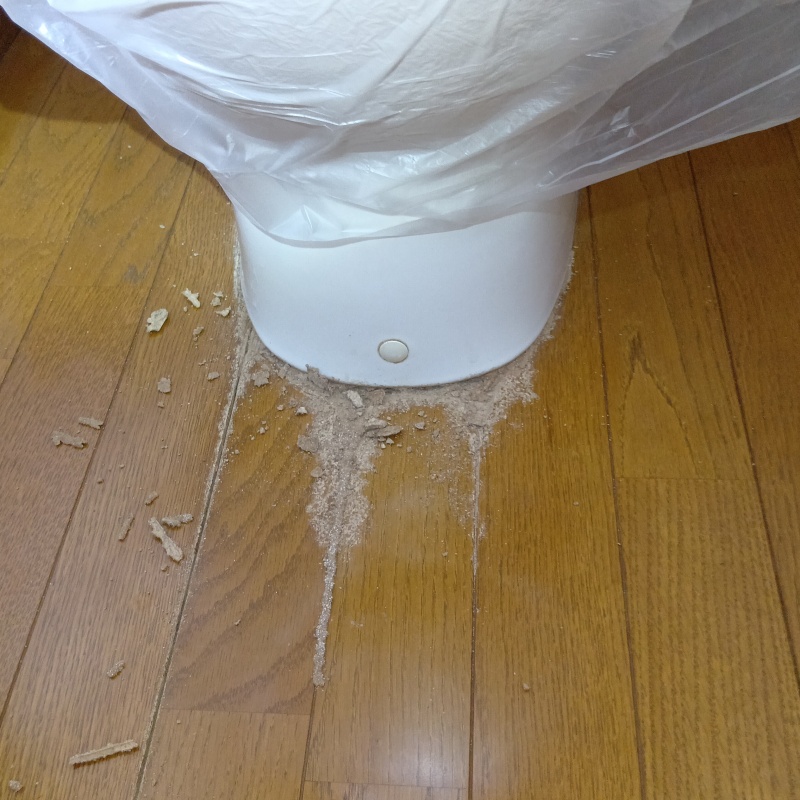 フローリングに穴を開けてシロアリ駆除剤を注入