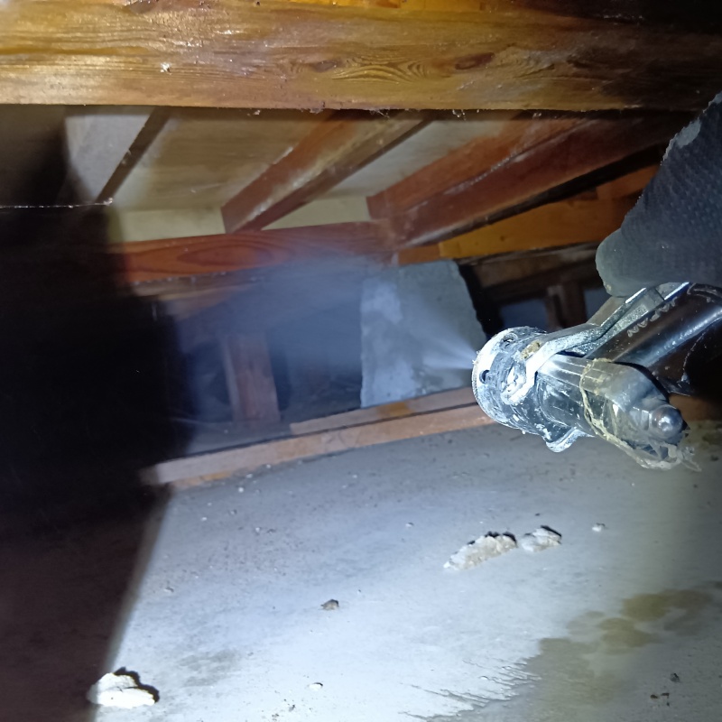 床下の木材にシロアリ駆除剤を散布
