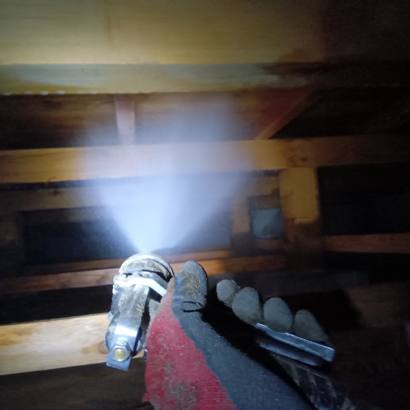 床下の木材にシロアリ駆除剤を散布