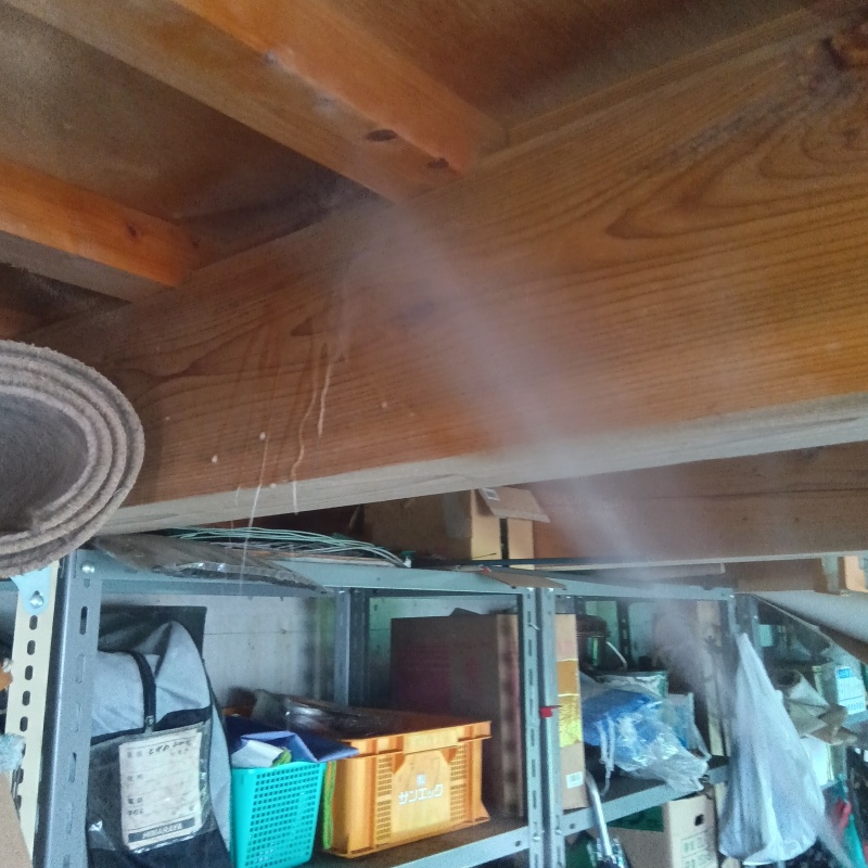 建物内にシロアリ駆除剤を散布