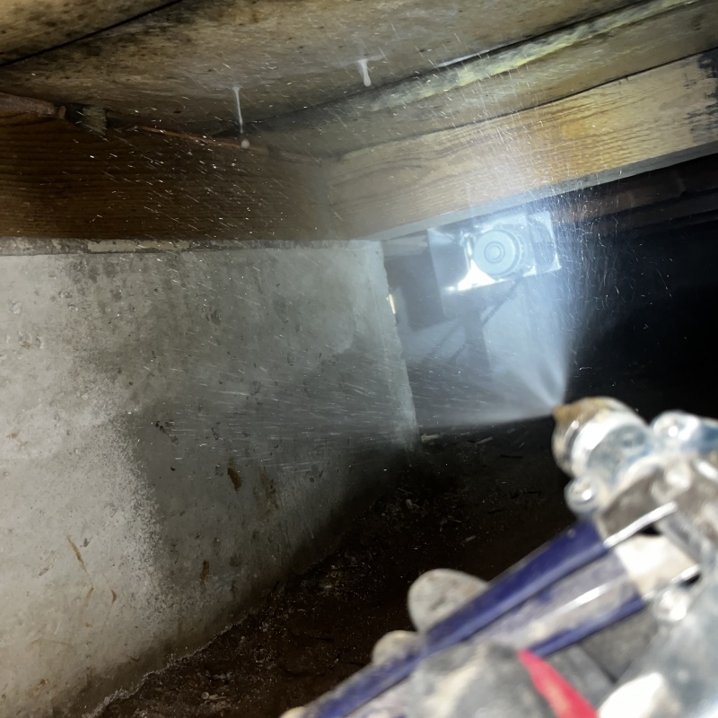 床下の木材にシロアリ駆除剤を散布