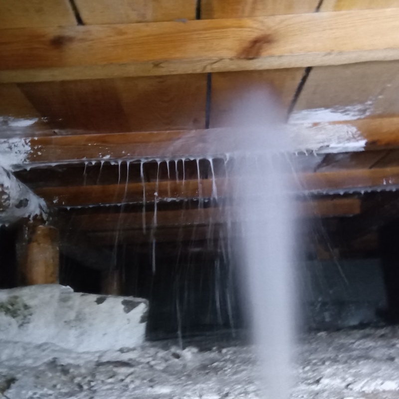 床下の木材にシロアリ駆除剤を散布