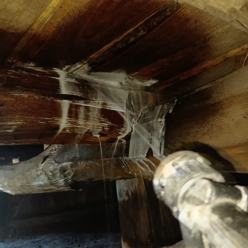 床下木材にシロアリ駆除剤を散布